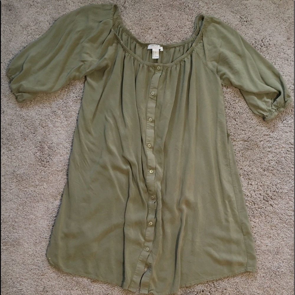 off the shoulder, sage, button up dress